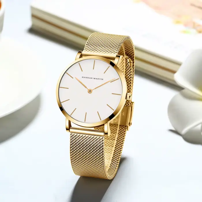 Montre-Bracelet pour femmes, 1 ensemble, mouvement à Quartz japonais, Simple, or Rose, maille en aci