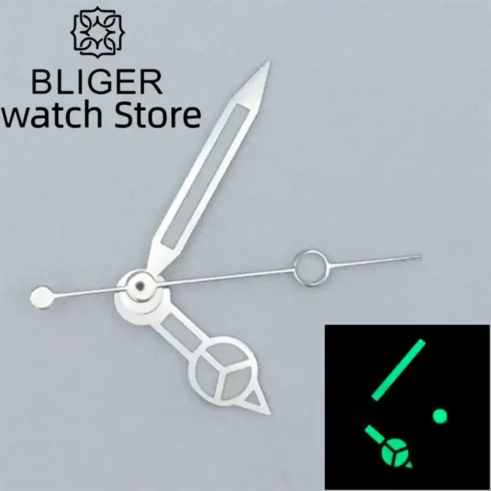Aiguilles de montre lumineuses vertes/bleues BLIGER compatibles avec les mouvements ETA 2836 2824 Miyota 8205 8215 821A Mingzhu DG 2813 3804 NH35 NH36
