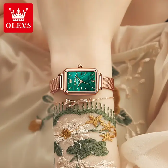 OLEVS 6624 Original femmes montre de luxe haut vert carré étanche horloge mode élégante marque