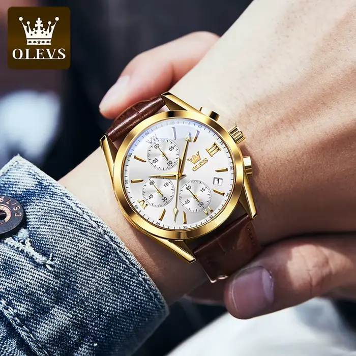 OLEVS 2872 chronographe hommes montres bracelet en cuir étanche lumineux Original montre à Quartz