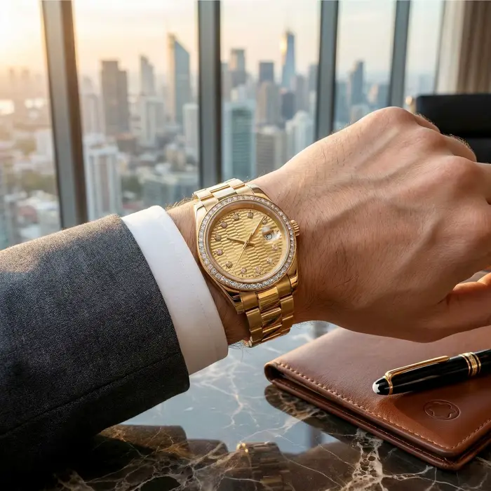 Montre personnalisée avec diamants | Mécanique automatique en or | Cadran personnalisé | Cadeau d'anniversaire pour lui
