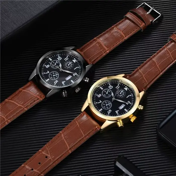 Montre en cuir avec calendrier pour homme
