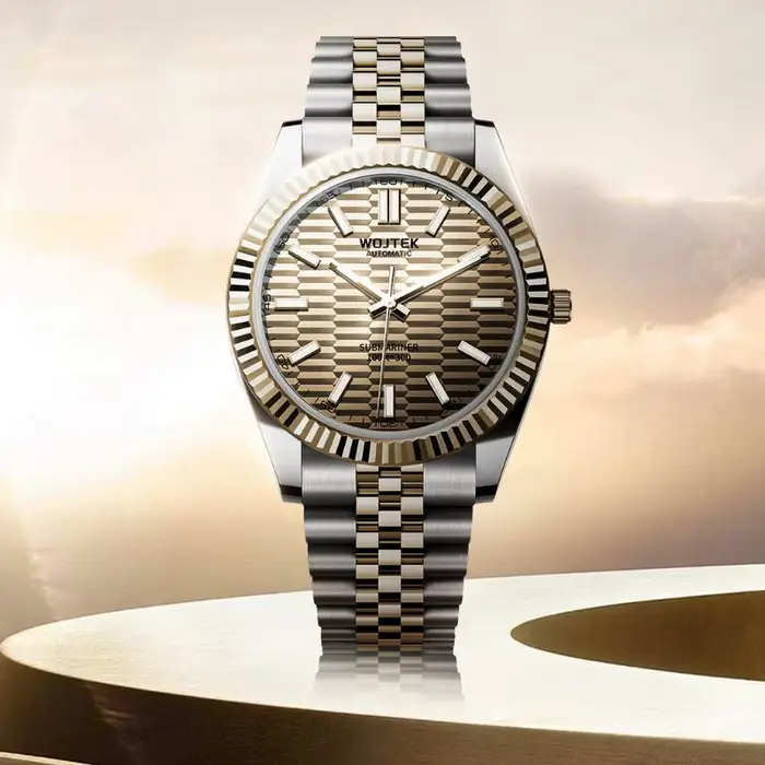 Montre mécanique automatique style log avec boîtier et bracelet en acier de 40 mm de diamètre et 14 mm d'épaisseur