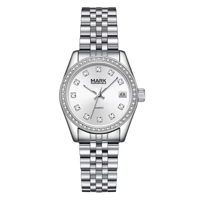 Montre pour femme Mark Fairwhale avec calendrier, bracelet en acier inoxydable, mouvement à quartz -
