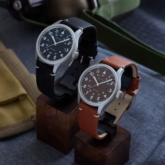 Montre à quartz militaire Baltany S2082, date, batterie, étanche 100M, rétro, en cuir, pour le travail, le bureau, usage quotidien, grands chiffres