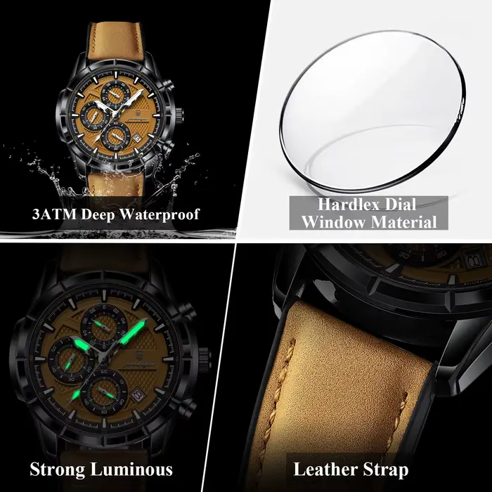 POEDAGAR luxe haut hommes montre-bracelet Quartz Original en cuir