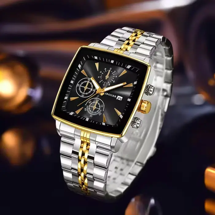 Montre-bracelet à Quartz homme cadran carré luxe acier inoxydable occasion spéciale affaires mode élégante