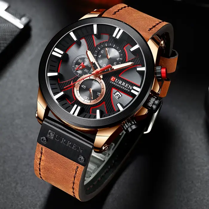 Montre chronographe Curren homme sport quartz bracelet en cuir pour hommes aventuriers et sportifs