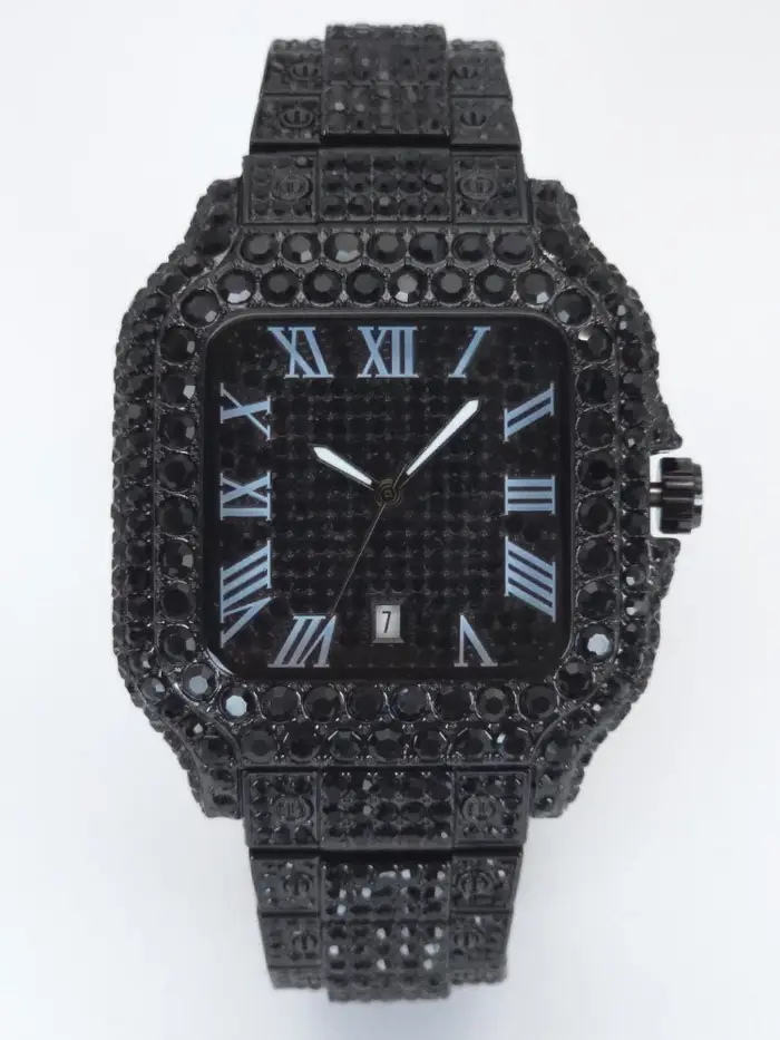 Montre noire pour hommes Hip Hop diamant Cool mode