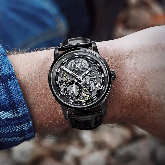 JINLERY montre pour hommes montres mécaniques automatiques squelette étanche montre-bracelet de luxe auto vent mâle