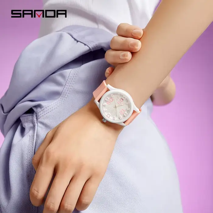 Montre SANDA en résine et silicone résistante à l'eau, avec mouvement quartz, pour femmes mode et décontractées, occasions quotidiennes et sportives
