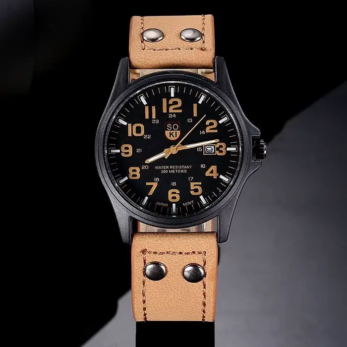 SOKI hommes montre-bracelet décontractée Quartz bracelet en cuir montres Masculino Relogio mode mâle calendrier horloge extérieur Reloj Hombre