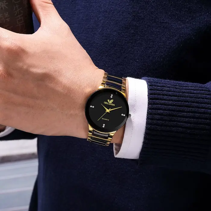 ORLANDO hommes montres de luxe nouveau arrivé Cool noir or Quartz acier montre-bracelet exquis Masculino Relogio horloge de mode