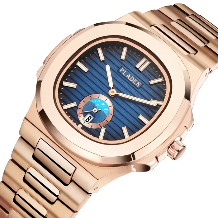 PLADEN montre à Quartz pour hommes montres d'affaires élégantes calendrier en acier inoxydable