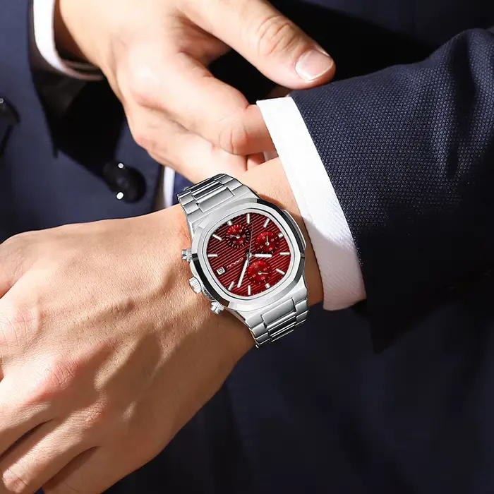 CRRJU luxe homme montre affaires étanche mâle horloge lumineuse Date acier inoxydable carré Quartz hommes