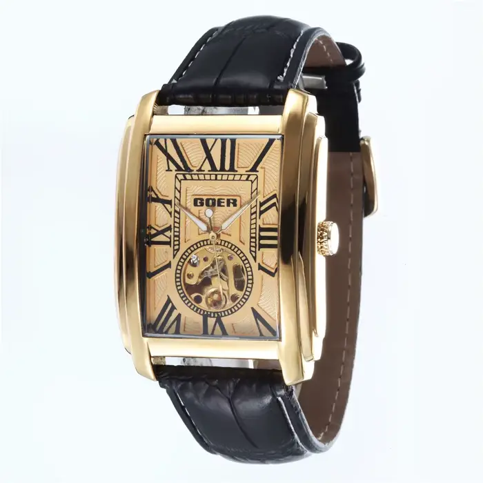 Montres-bracelets mécaniques automatiques rectangulaires pour hommes