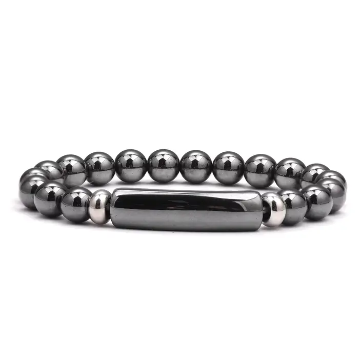 Bracelet en hématite naturelle pour hommes – Perles en forme de baril pour la paix, la protection et