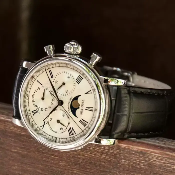 Seagull Master Series montre mécanique manuelle de luxe Phase de lune chronographe calendrier complet montre-bracelet 41mm saphir M199s