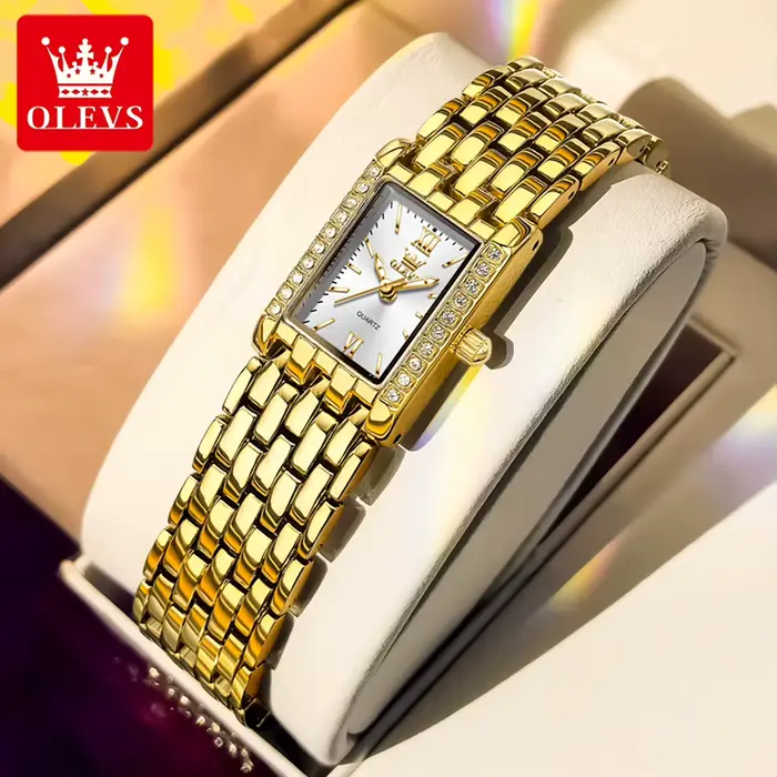 OLEVS 3700 élégant mode or femme montres en acier inoxydable carré montre à Quartz étanche Laides