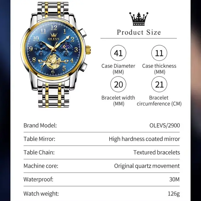Montre-bracelet à quartz en acier inoxydable pour homme