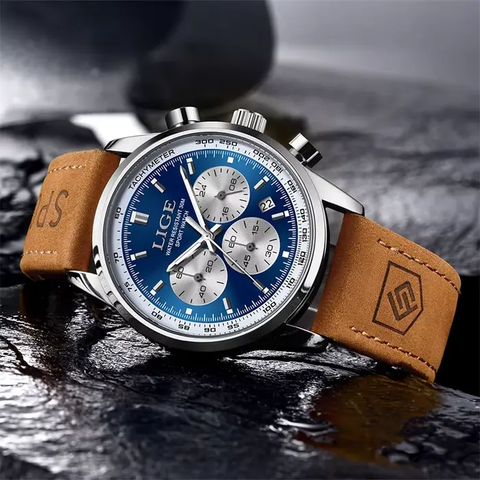 Nouvelle Montre Homme 2026 LIGE Montre en Cuir Luxe pour Homme Mode Sport Chronographe Quartz Étanche Occasions Spéciales