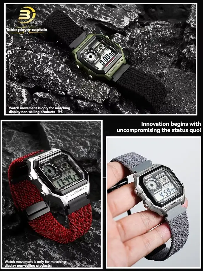Bracelet de montre en nylon élastique pour Casio A158 A168 A159 A169 F91W AE-1200WHD/ae1300 | Boucle magnétique à