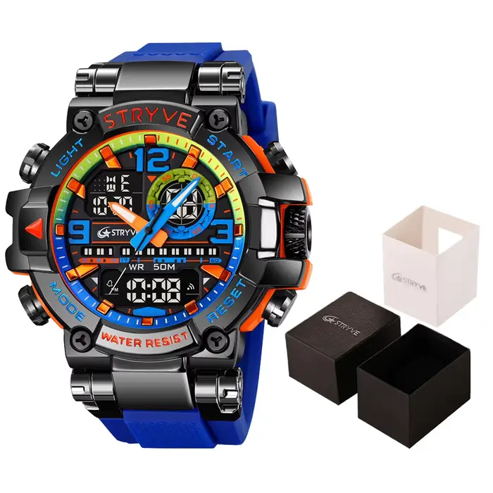 Nouvelle montre STRYVE pour hommes avec mouvement double analogique-digital, résistante à l'eau jusqu'à 50m, idéale pour les sports et les occasions spéciales