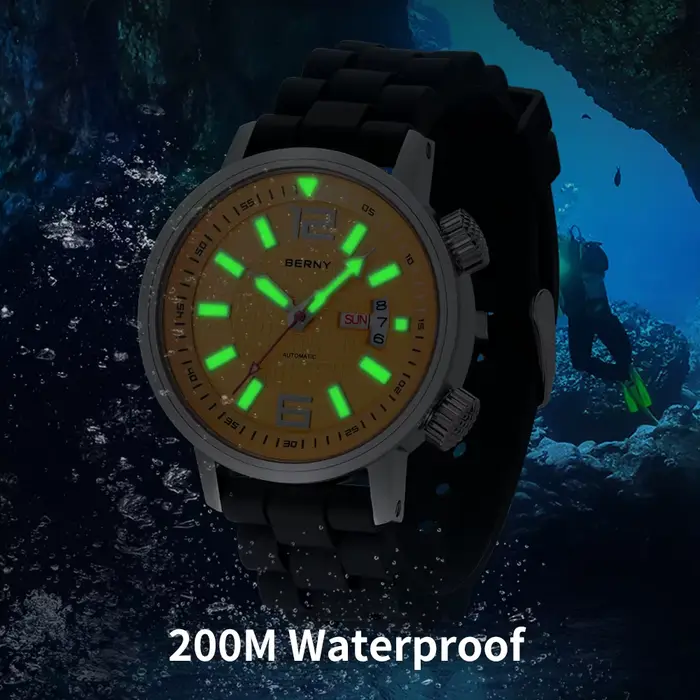 BERNY 20ATM plongeur montre mécanique automatique pour hommes Super lumineux étanche natation plongée montre-bracelet saphir auto-remontage