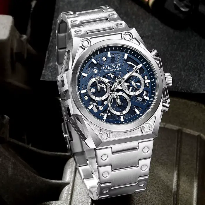 MEGIR – montre-bracelet en acier inoxydable pour hommes