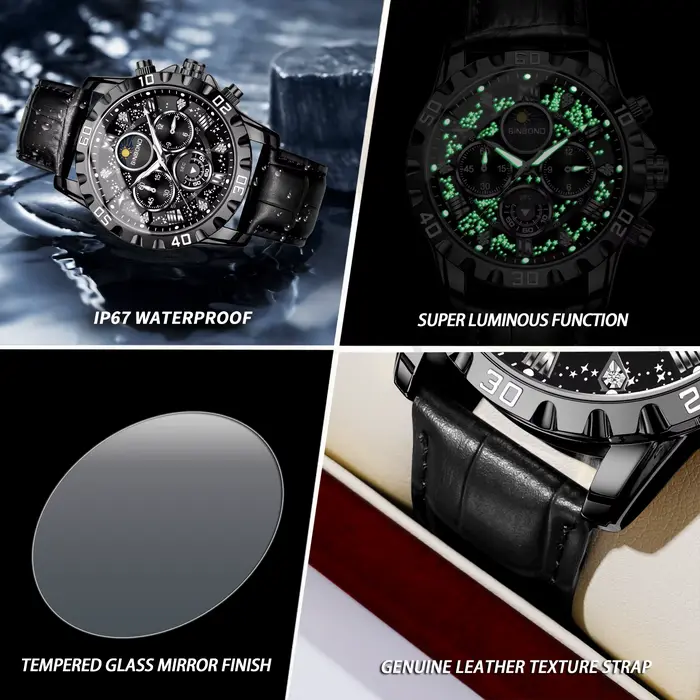 Montres en quartz authentiques BINBOND pour hommes