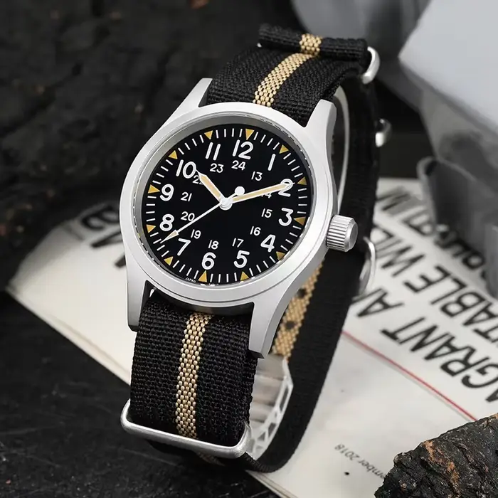 Militado ML05 38mm montre militaire mis5 2035 mouvement bombé saphir cristal C3 vert lumineux 10Bar