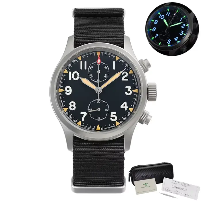 Militado ML1868 montre VK61 mouvement à Quartz 100m montres étanches hommes en acier inoxydable chro
