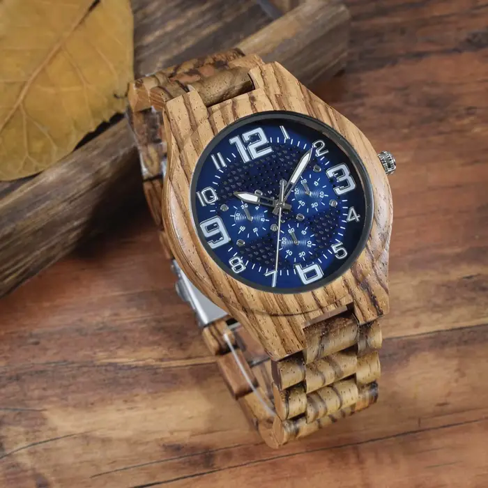 Montre en bois homme mouvement quartz japonais fermoir réglable en acier inoxydable pour tous les jours occasions spéciales
