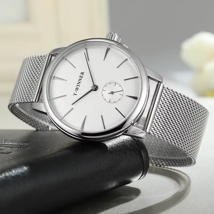 Montre mécanique T-Winner avec bracelet en acier inoxydable pour hommes élégants pour occasions spéciales et activités quotidiennes
