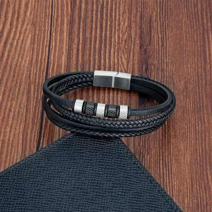 Bracelet de luxe en perles d'acier inoxydable pour hommes