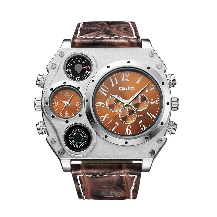 Montre sport pour homme de la marque Oulm, design unique, plusieurs fuseaux horaires, montre à quart