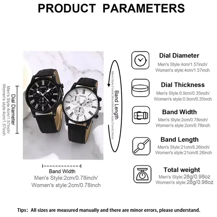 Ensemble de 1/2 montres en cuir décontractées pour couple
