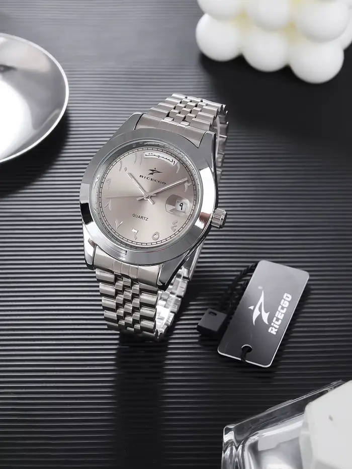 Montre à quartz pour homme avec cadran à chiffres arabes, fonction d'affichage du calendrier, bracel