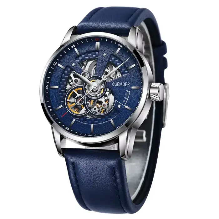 Montre OUBAOER automatique hommes squelette résistante à l'eau avec bracelet en cuir pour homme style fashion et casual occasions spéciales