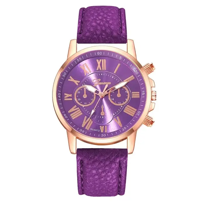 Reloj Mujer Mode Femmes Montres Dames Violet En Cuir Quartz Montre-Bracelet pour Femmes Bussiness Ca