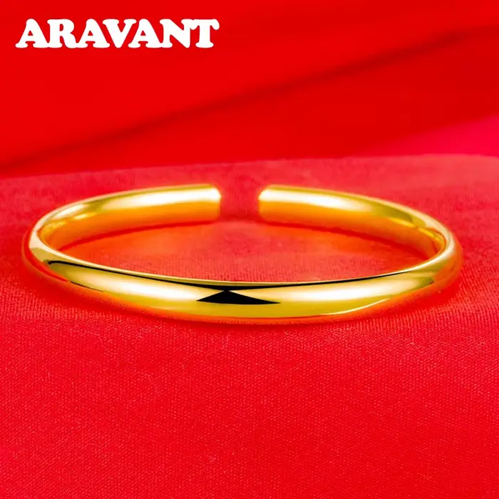 Aravant 925 argent 18K or 6MM manchette ouverte lisse Bracelet