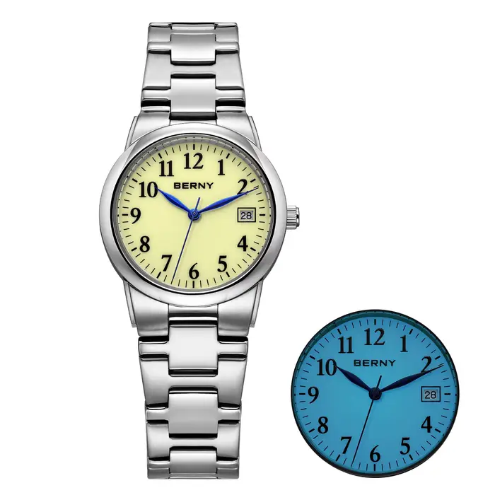 Montres dorées BERNY pour femmes, cadran entièrement lumineux, montre à quartz décontractée et éléga