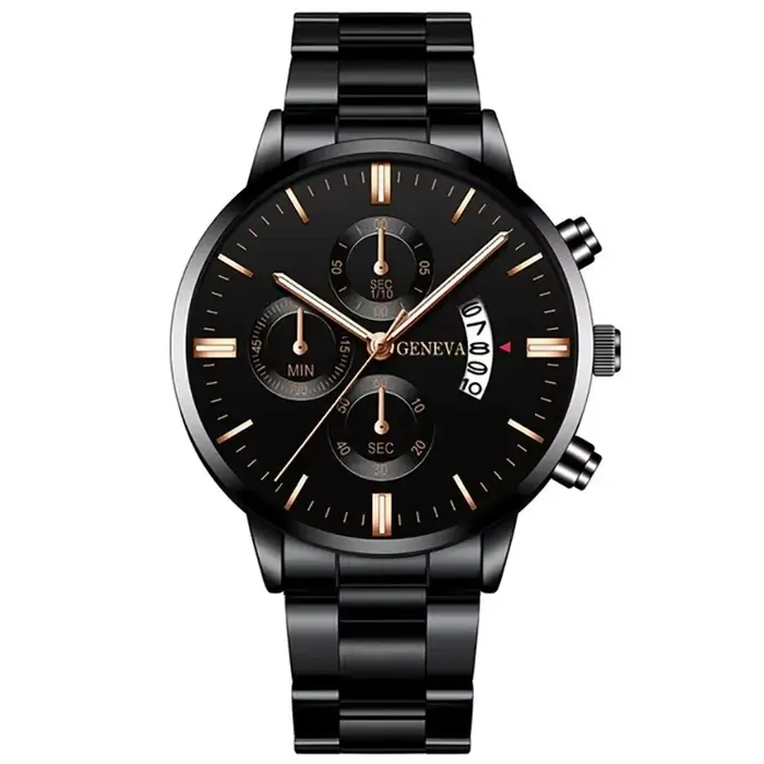 Mode hommes Montre en acier inoxydable calendrier de luxe Montre-bracelet à Quartz hommes montres d'