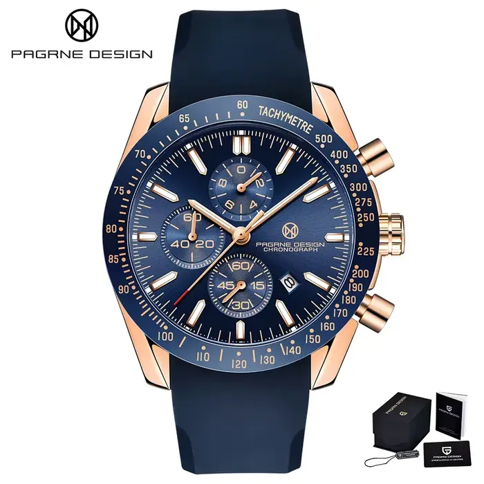 PAGRNE Design – montre à Quartz automatique pour hommes, haut de la ligne saphir, chronométrage mult