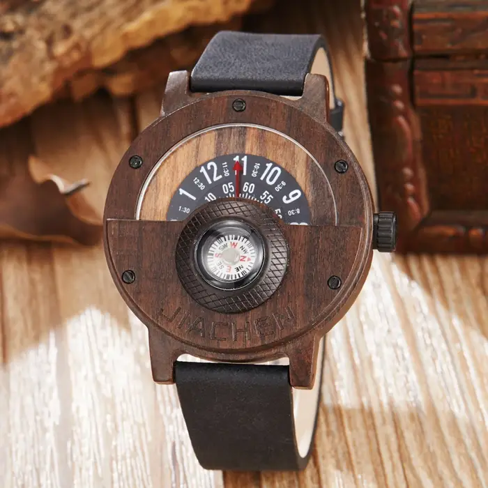 Montre militaire en bois et bambou pour homme