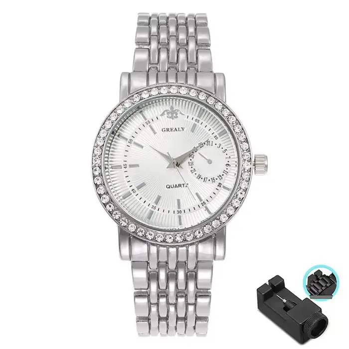 Montre Femme Élégante Bicolore Cristal Bracelet Acier Montre à Quartz