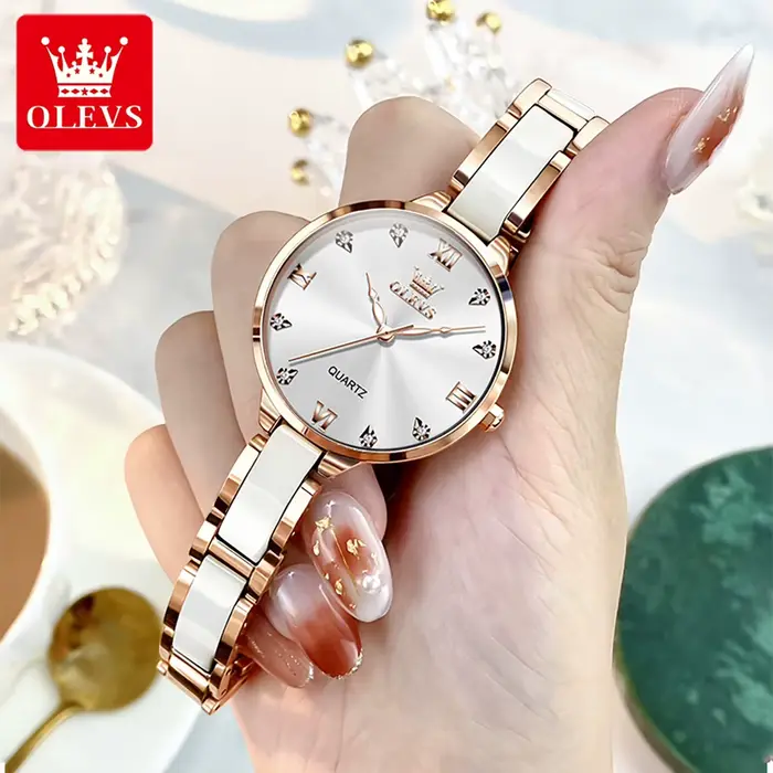 Montre à quartz étanche pour femme avec bracelet en céramique