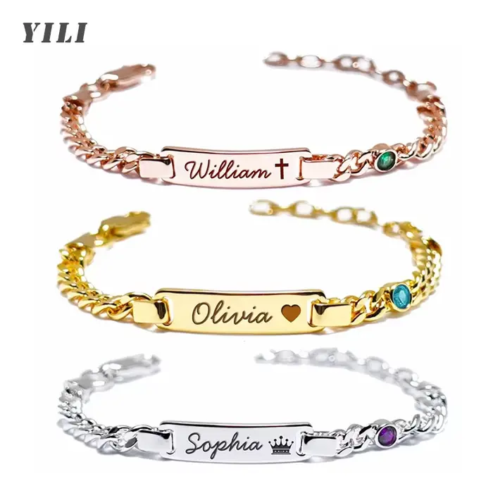Bracelets personnalisés avec nom et pierre de naissance pour bébés garçons et filles