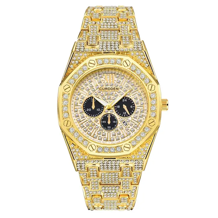 Montres de luxe pour hommes CURDDEN : Nouvelle collection de montres dorées tendance avec bracelet e