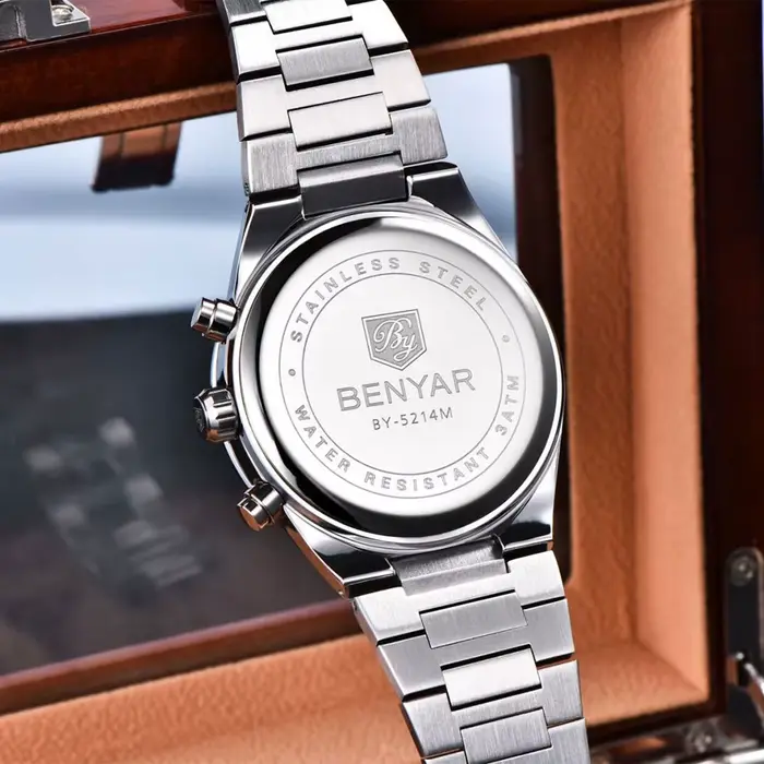EBNYAR nouveau 5214 chronographe 42mm montre à Quartz en acier inoxydable étanche montres pour hommes haut de gamme montre-bracelet cadeau reloj hombre